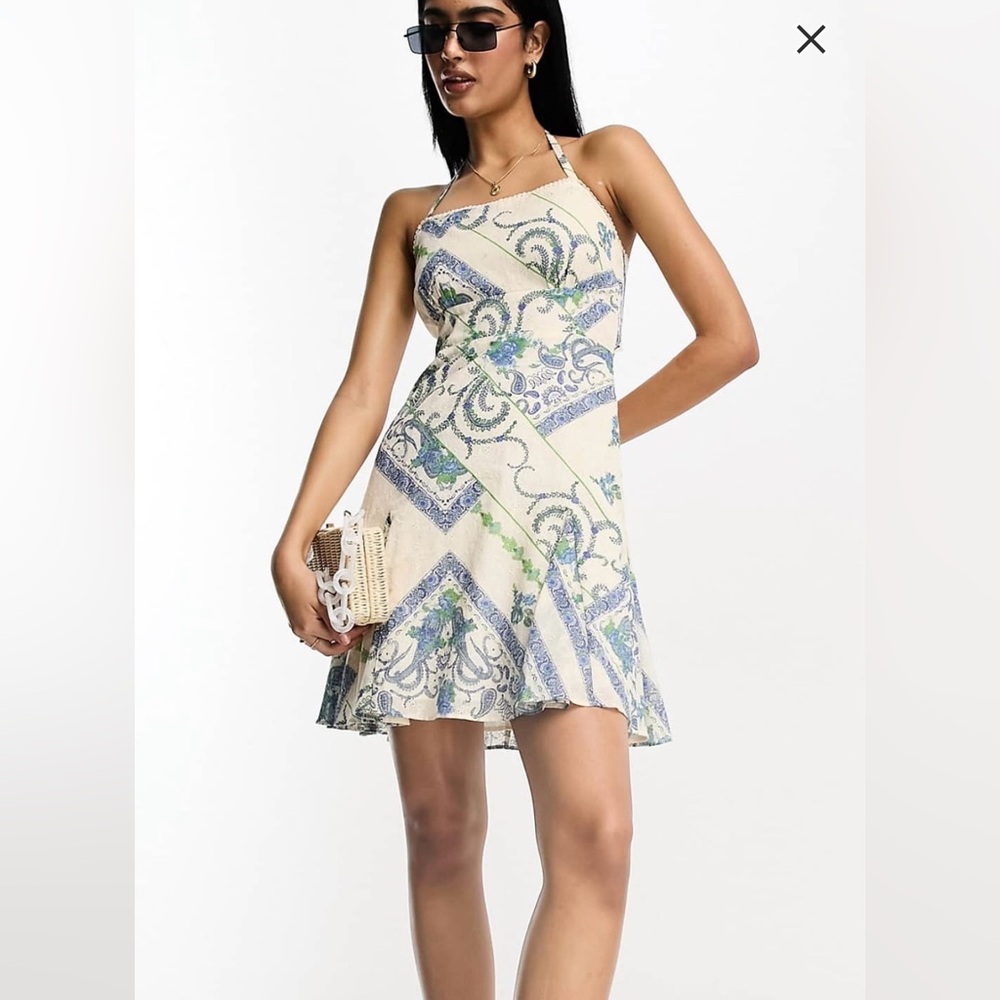 ADOS halter mini sundress with open back bandana print - NWOT size Small